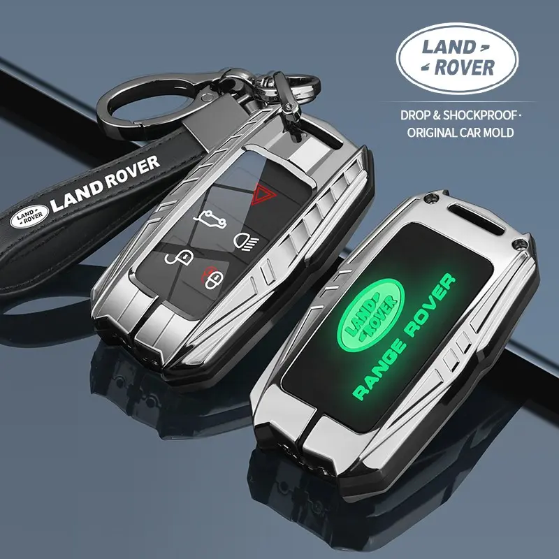 Suitable for Land Rover Range Rover Sport, Range Rover Evoque, Discovery Sport, Discovery 4, Range Rover Freelander 2 5-button Metal Car Key Protective Case, key cover, armored style with glow-in-the-dark logo on the back