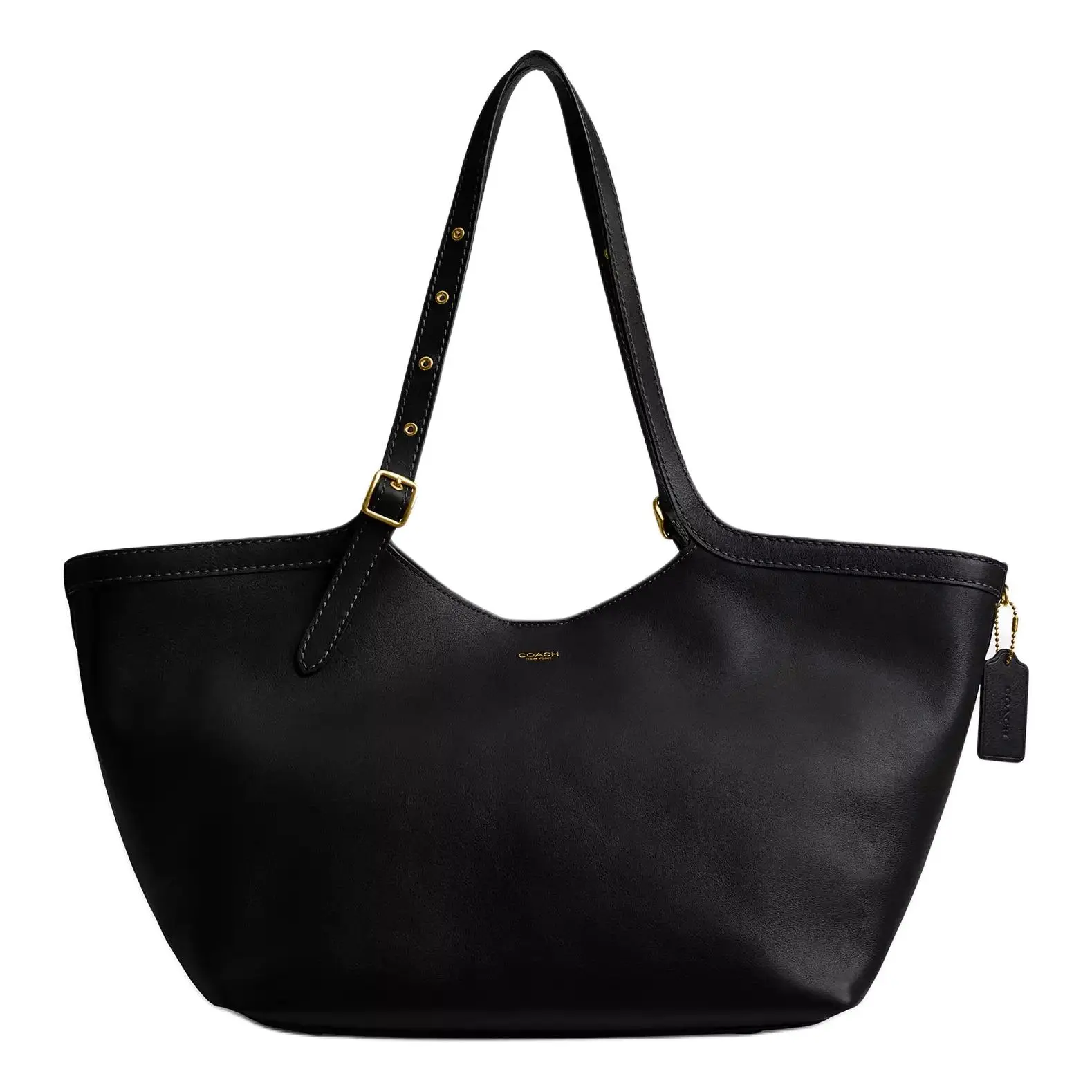 Coach Gramercy 35 Logo Charm Tote Bag for Women – Structured Grain Leather Magnetic Snap Closure, Large Black Handbag