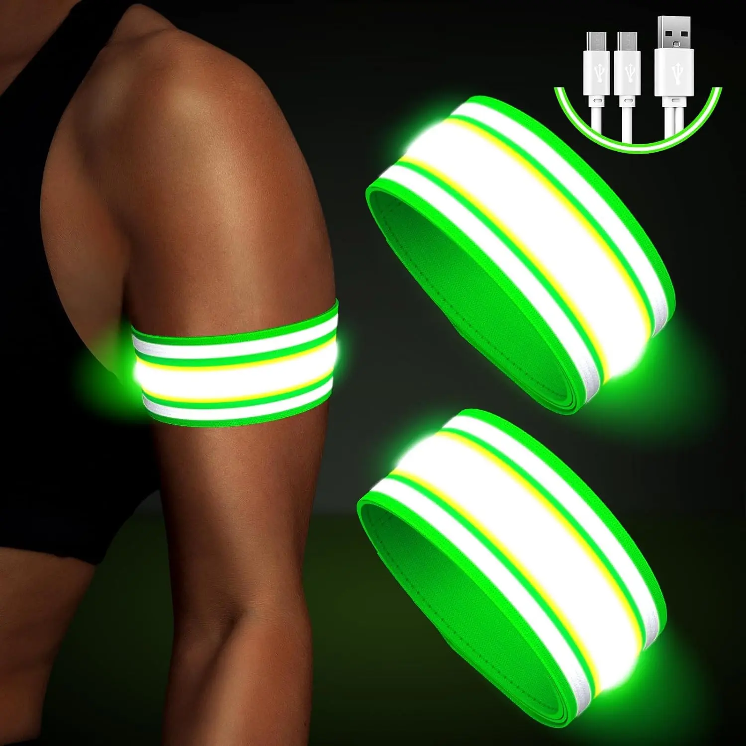 Light Up LED Armband for Running Walking at Night,Reflective Arm Bands for Runners,Rechargeable Jogging Lights,High Visibility Night Running Safety Gear Adjustable Running Women Men KidsGift