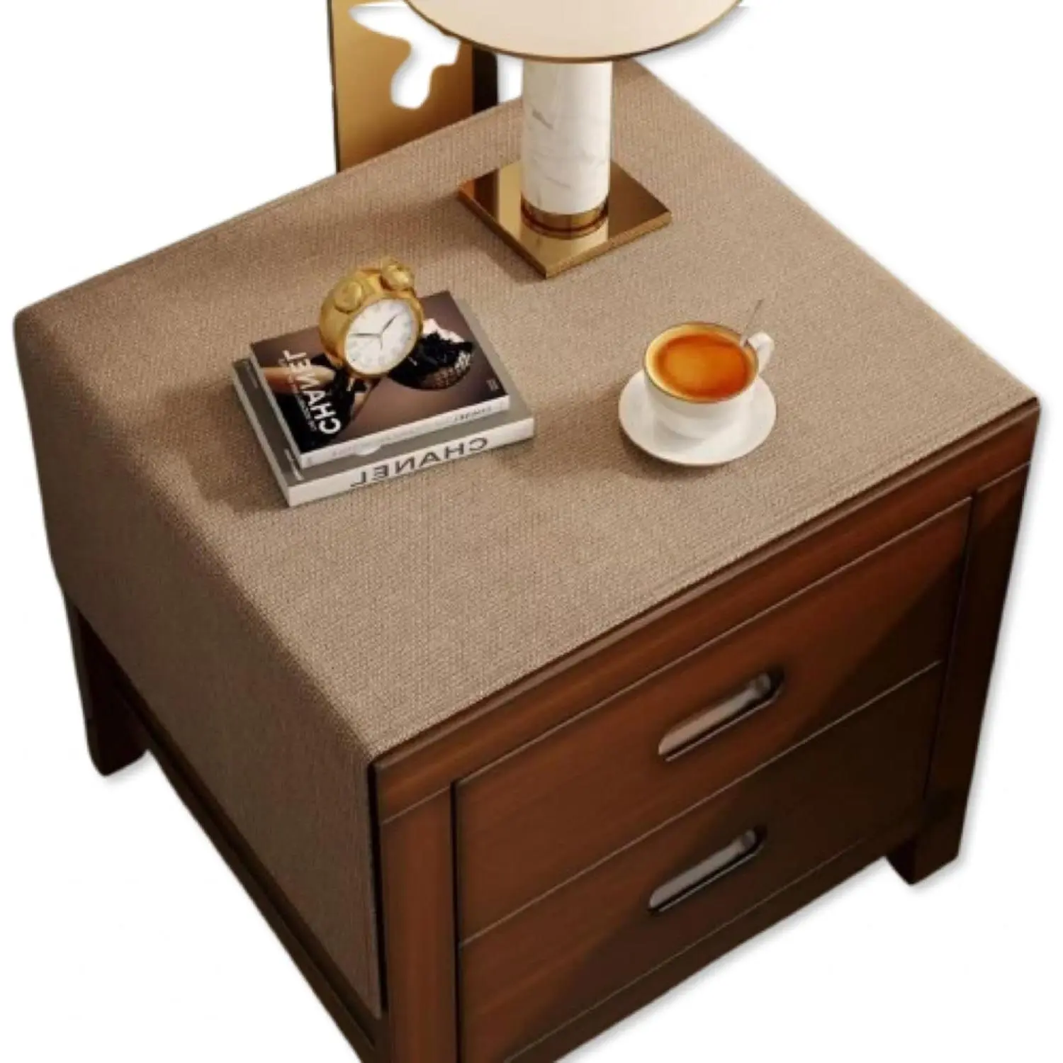 Bedside Table Mat Nightstand Dust Cover Waterproof Cotton and Linen- Brown
