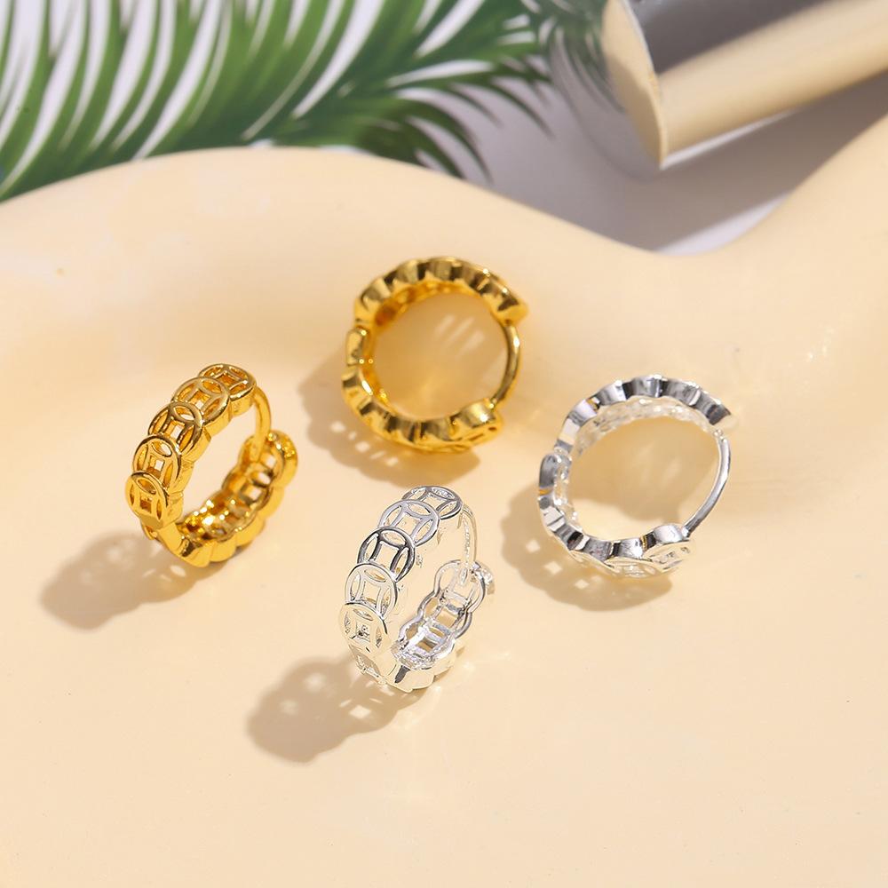 European and American retro style money earrings, versatile earrings, new fashionable plated hollowed-out copper coin ear buckles