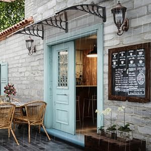 Karlhome Window Awning Door Canopy 77"x35.4", Polycarbonate Cover Front Door Outdoor Patio Awning Canopy UV Rain Snow Sunlight Protection Hollow Sheet, Brown Board & Black Bracket