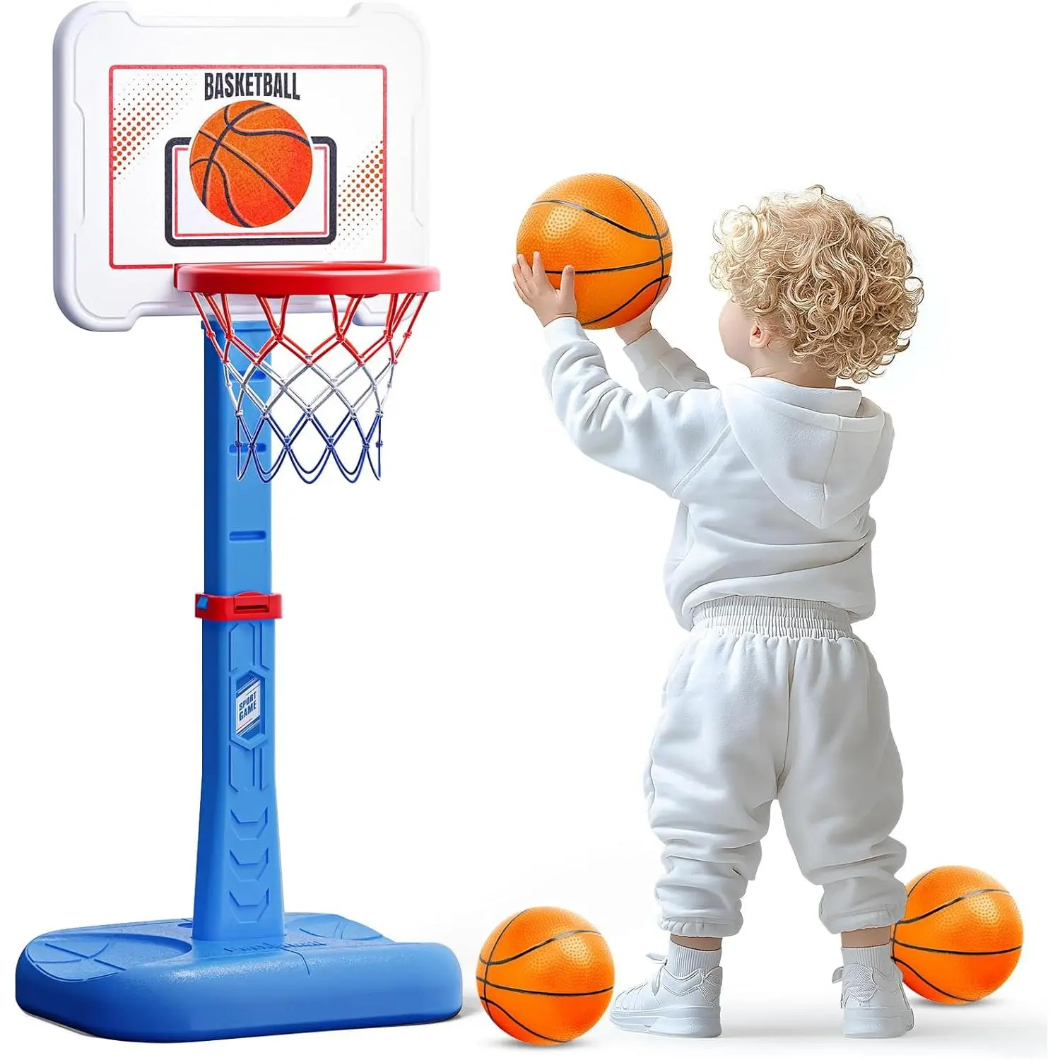 Indoor Outdoor Toddler Basketball Hoop - Height Adjustable with 3 Balls, Basketball Goal Sport Toy for Boys Girls Ages 1-3 Years, Perfect for Poolside Playroom Birthday Gift