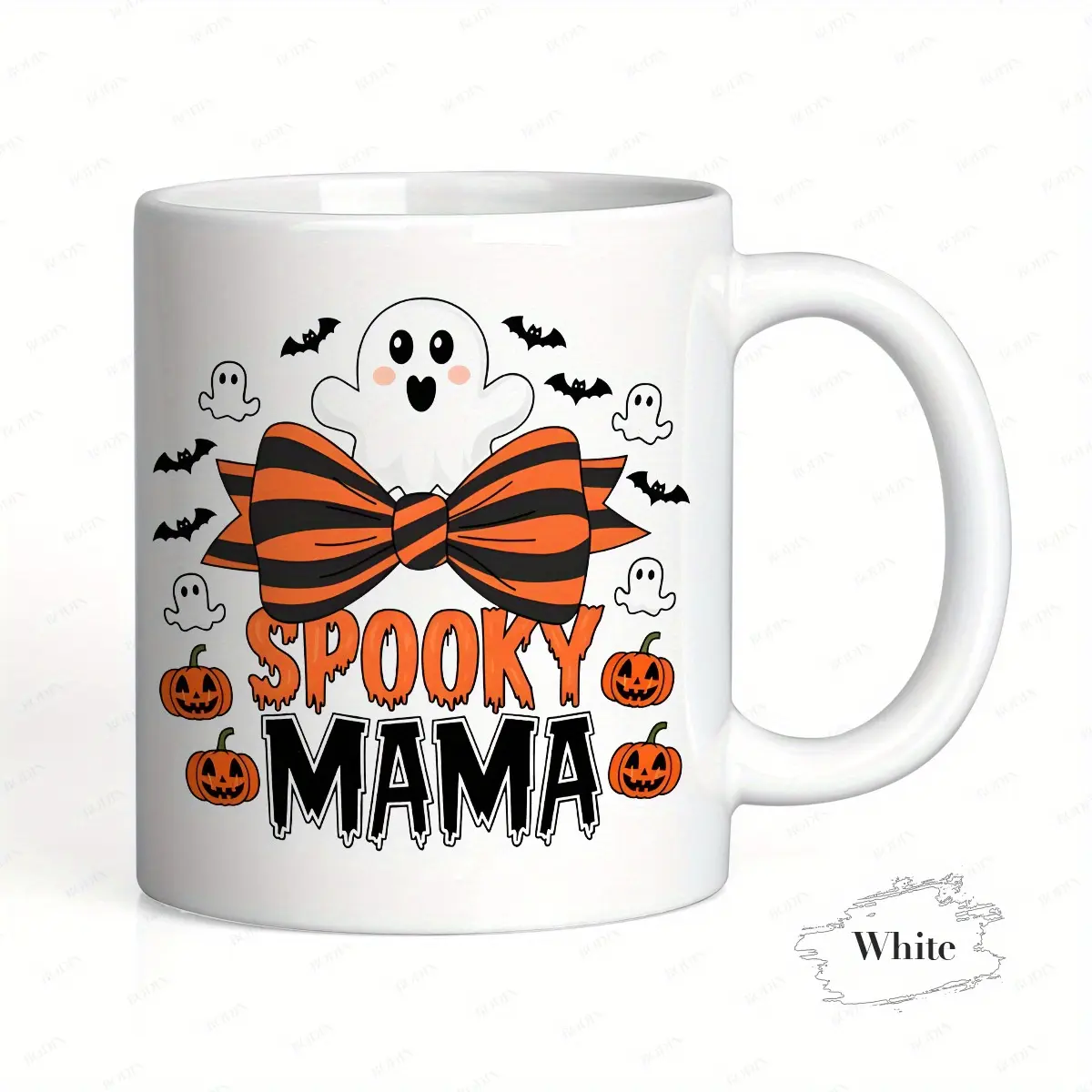 1pc, 11OZ, Ceramic, "Spooky Mama" Ghost Design Coffee Cup, Safe for Dishwasher, Enjoyable Coffee Mug, Perfect Present for Family/Friends/Colleagues, Gifts for Holidays/Parties/Birthdays, Great for Halloween Drinkware