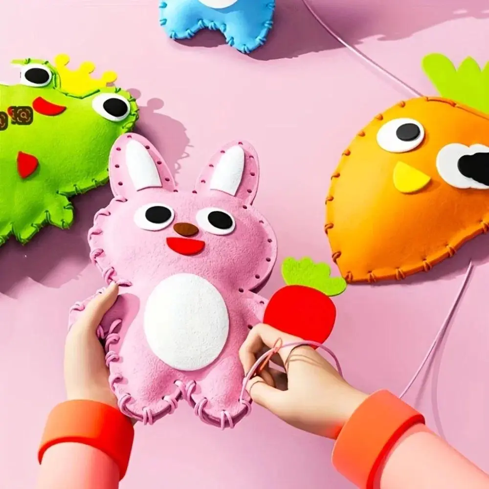 8PCS Beginner Kids Sewing & Embroidery Craft Toy Set - Crafts Kit with Fabric, Needles, Thread - Best Gift for Stress Relief & Learning Sewing and Embroidery, Fabric Set