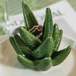 Aloe Ring Holder Dish, Ceramic Jewelry Tray Trinket Dish for Necklace Keychain Organizer, Cute Funny Birthday Wedding Mothers Day Gift for Women Friends Girls