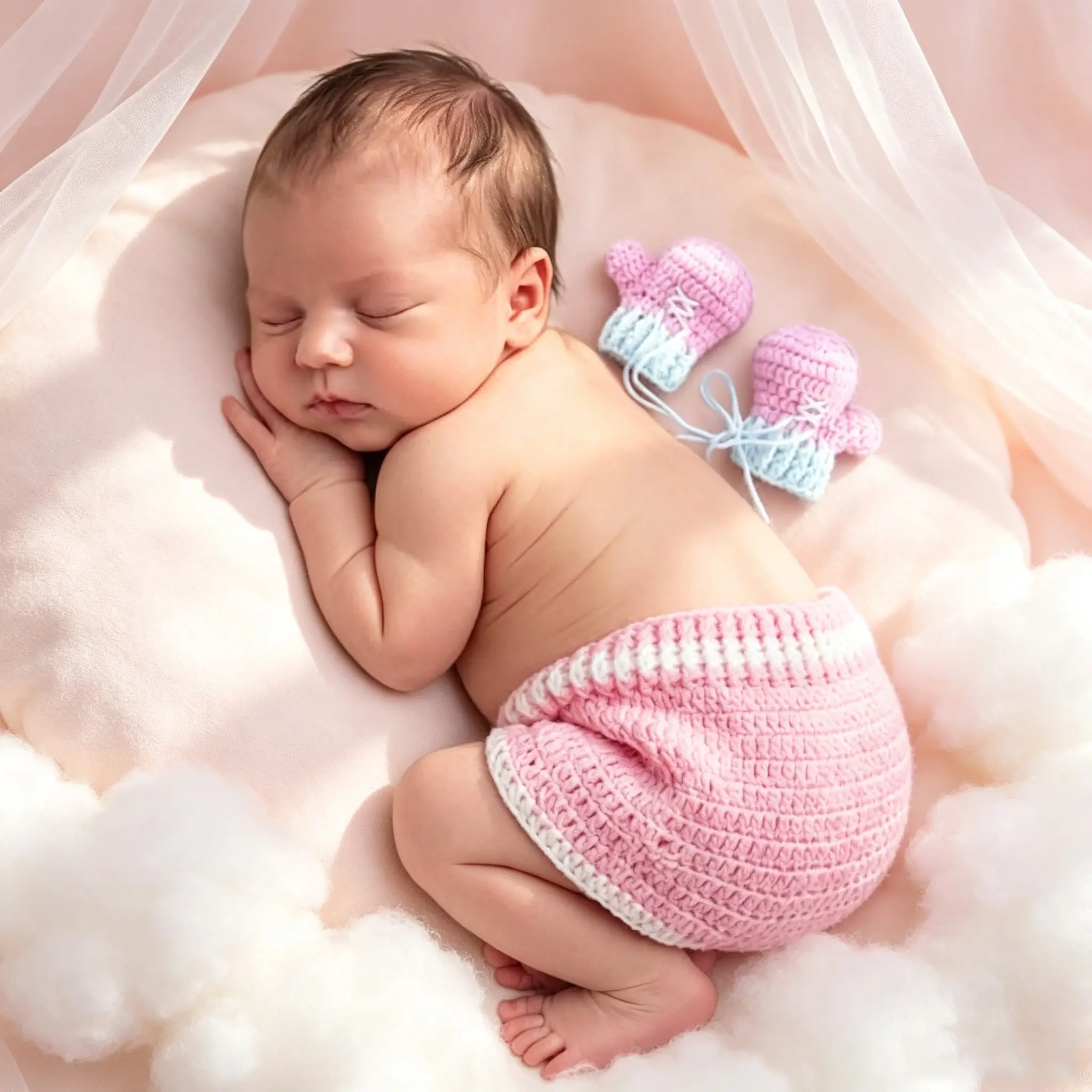 Newborn Photoshoot Outfits Props for Boys Girls Crochet Boxing Champion Gloves & Shorts Set for Baby Photography