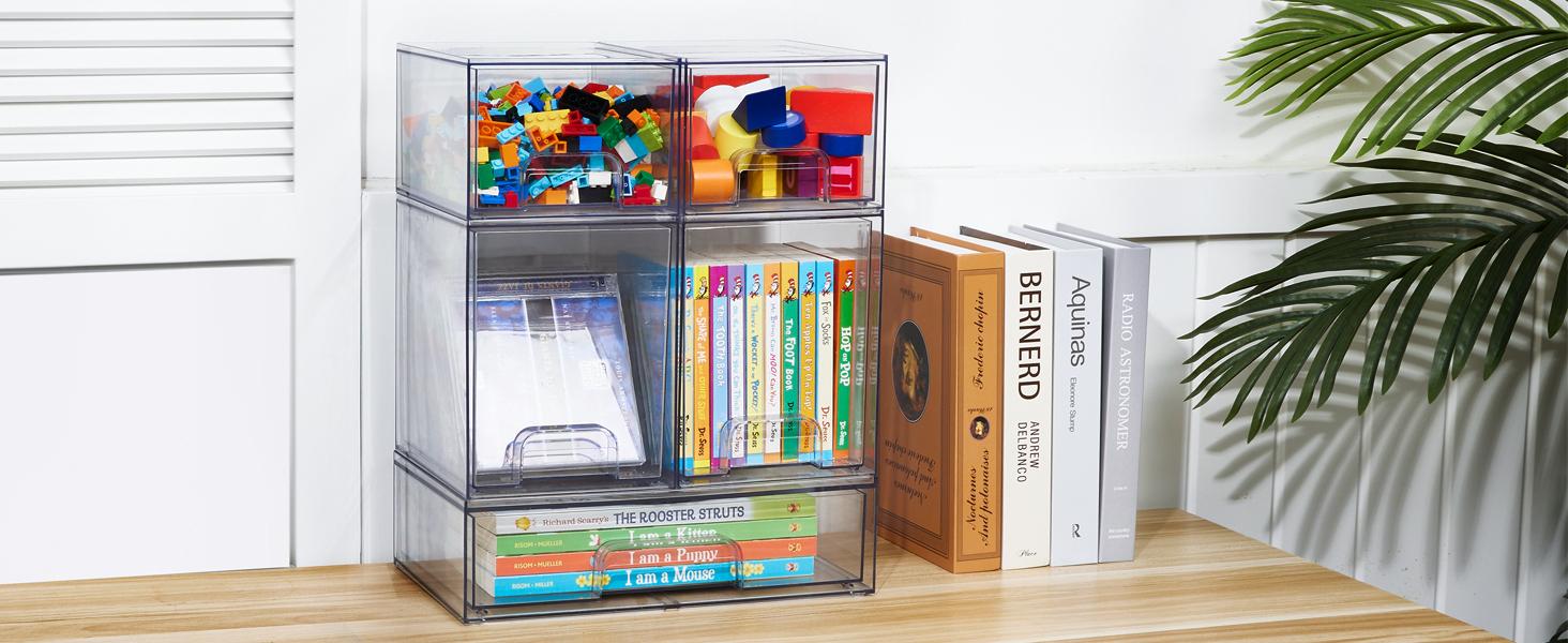 Stackable Storage Drawers Set of 5, Clear Plastic Organizer Bins for Bottle, Beauty Supplies Storage, Ideal for Kichen Countertop, Vanity, Bathroom, Cabinet, Pantry Organization