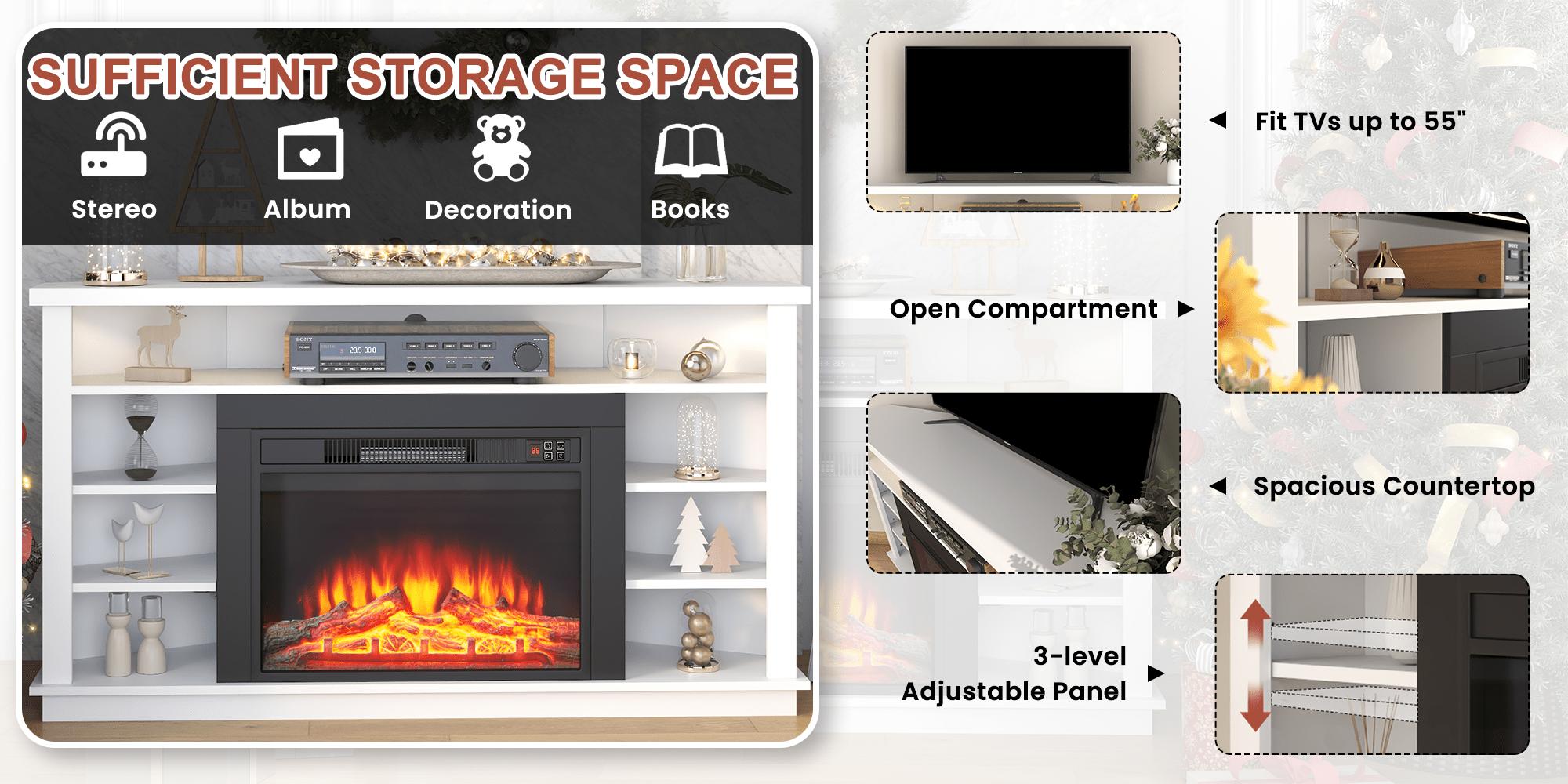 53" White Corner TV Stand with Electric Fireplace - 23" Insert Media Console, Compatible with 55" Televisions