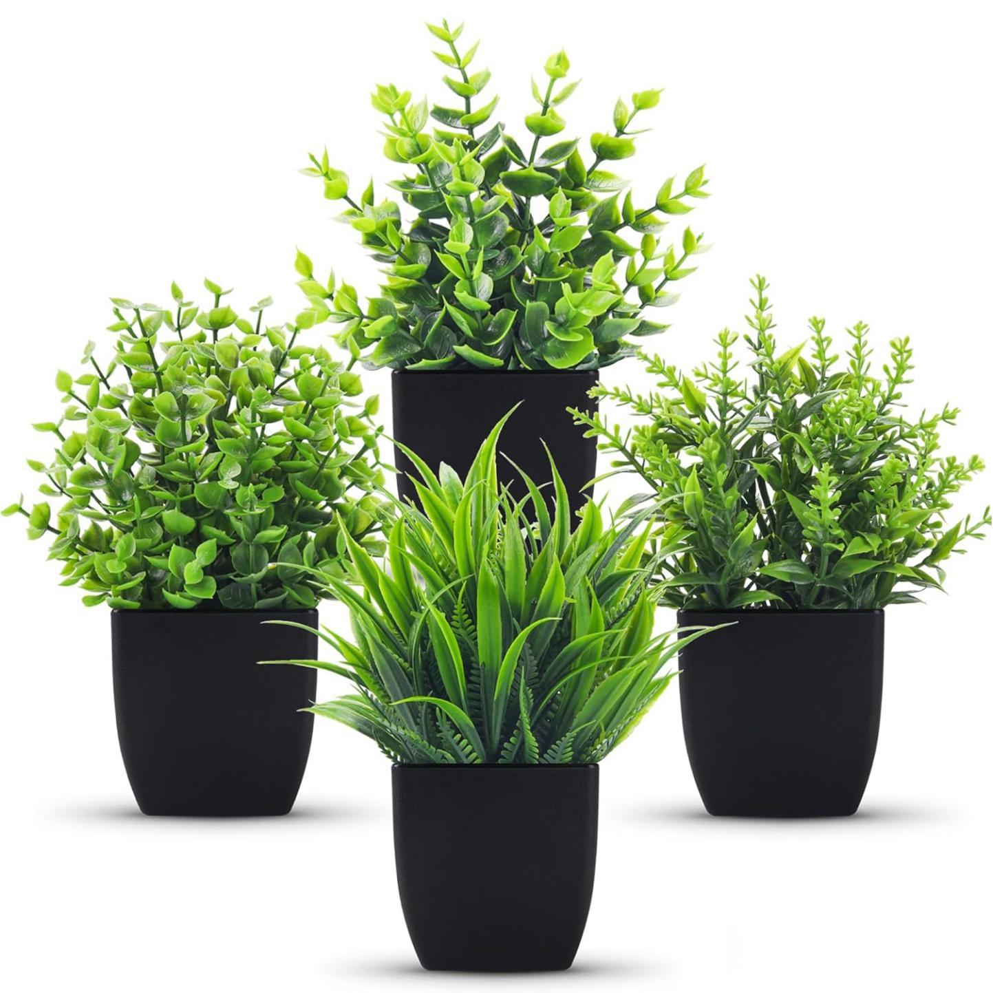 Artificial Potted Plant Set, 4-Count Faux Plants with Pots, Fake Plants for Home and Office Shelf Decor, Garden Ornaments