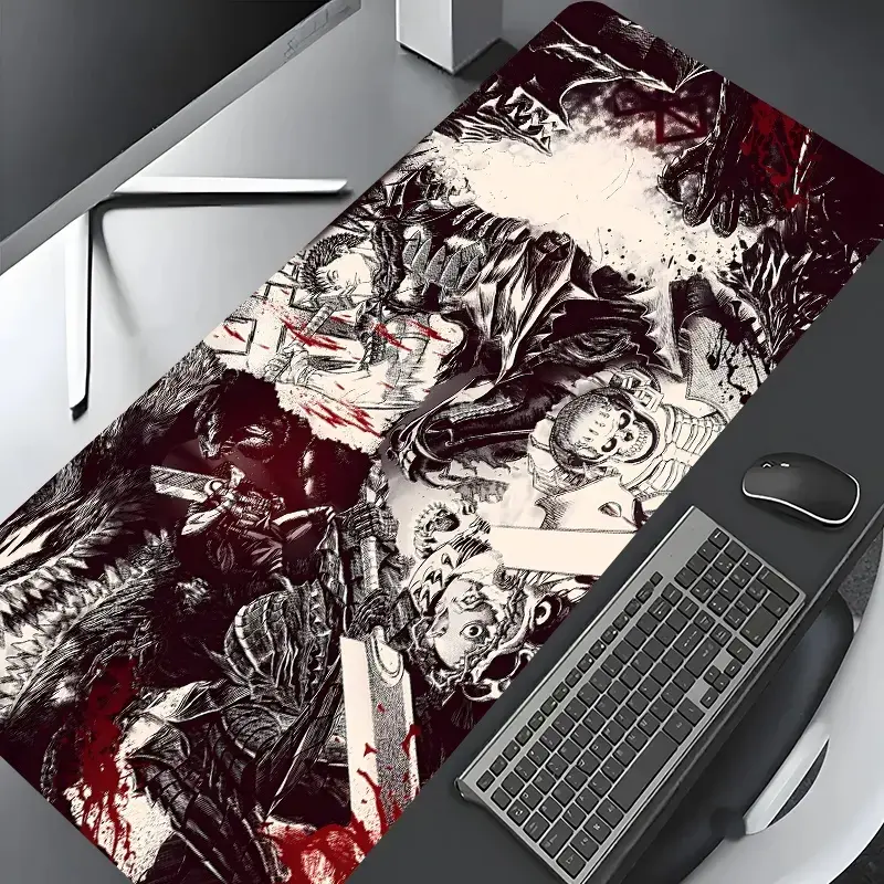 Bloody Berserk Warrior Design Gaming Mouse Pad,Aesthetic Desktop Protection Pad,Washable Rubber Pad Non-Slip Lock Edge Multi-Size Mouse Pad Suitable For Home Office,Desk Accessories, Computer Desk Accessories Extended Large Gaming Desk