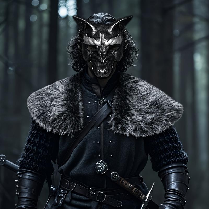 Viking Men's Faux Fur Shawl Collar with PU Mask Set, Anubis Costume LARP Winter Cosplay, Red Fluffy, Bestie Crewneck Clothes Menswear Gamis Brown