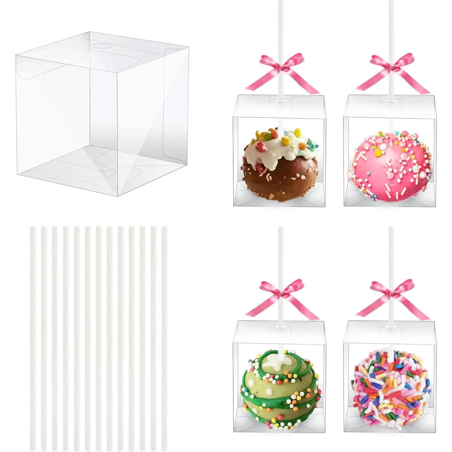 35 Set Cake Pop Boxes with Paper Sticks, Clear  Container and Wrap Kit | Cake Pop Wrappers Kit, Clear Plastic  Containers,  Paper  Sticks, for Candy, Halloween, Party Supplies