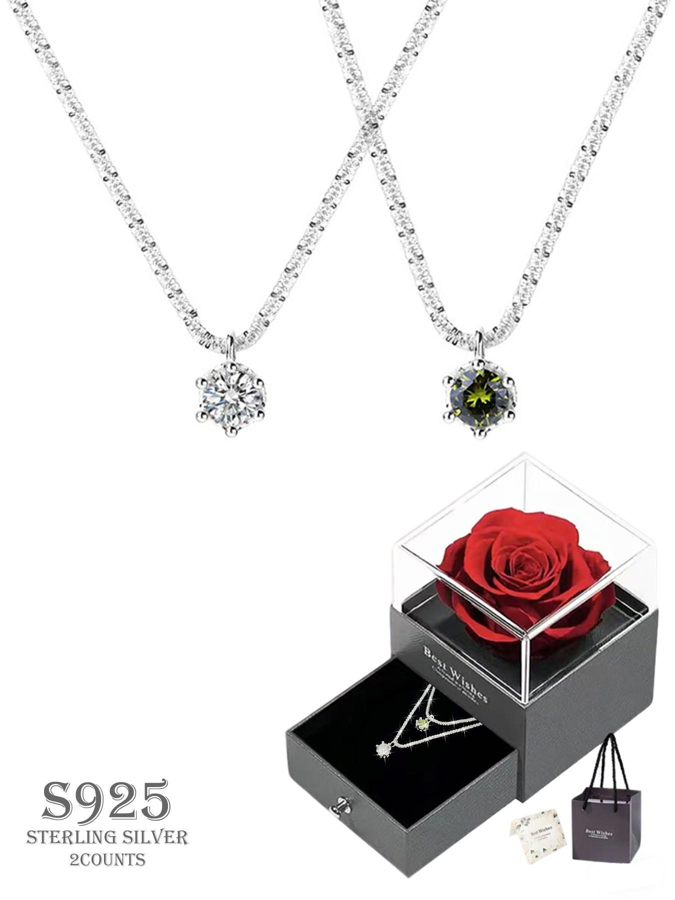 S925 Sterling Silver Artificial Zircon Decor Necklace for Women, Fashion Jewelry for Party, Daily Decor, Trendy All-match & Exquisite Jewelry for Birthday Gift, Cubic Zirconia Necklaces