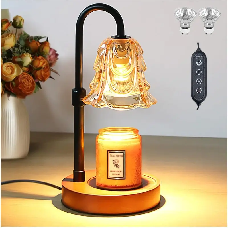 Black Adjustable‑Height Candle Warmer Lamp with Timer & Dimmer, Wax Melts Lamp for Jar Candles, Comes with 2 Bulbs, Modern Bedroom Home Decor, Thoughtful Birthday & Mother’s Day Gift for Mom, Women, Sister & Friends