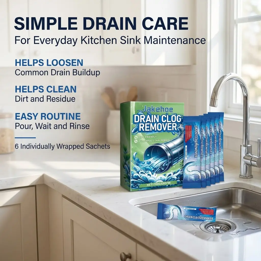 Household Drain Cleaner Detergent Powder - Fast-Acting Chemical Mix, Odor Eliminator, Anti-Clog, Cold Grease Remover, Hair Dissolver for Kitchen & Bathroom, 3-Year Shelf Life, All-Seasons Use