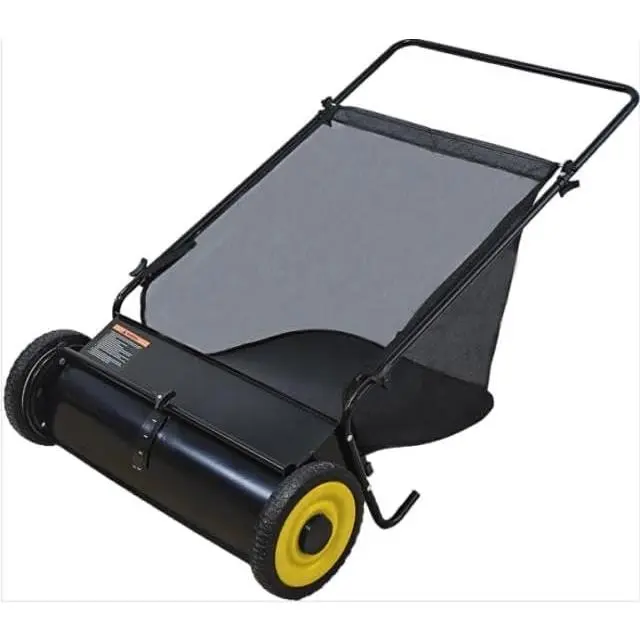 Gaomon Push Lawn Sweeper, 26-Inch Width, 7 Cu. Ft. Hopper Capacity, 4 Spinning Brushes, Adjustable Height, Durable Steel Frame with Rubber Wheels, Ideal for Leaves and Grass