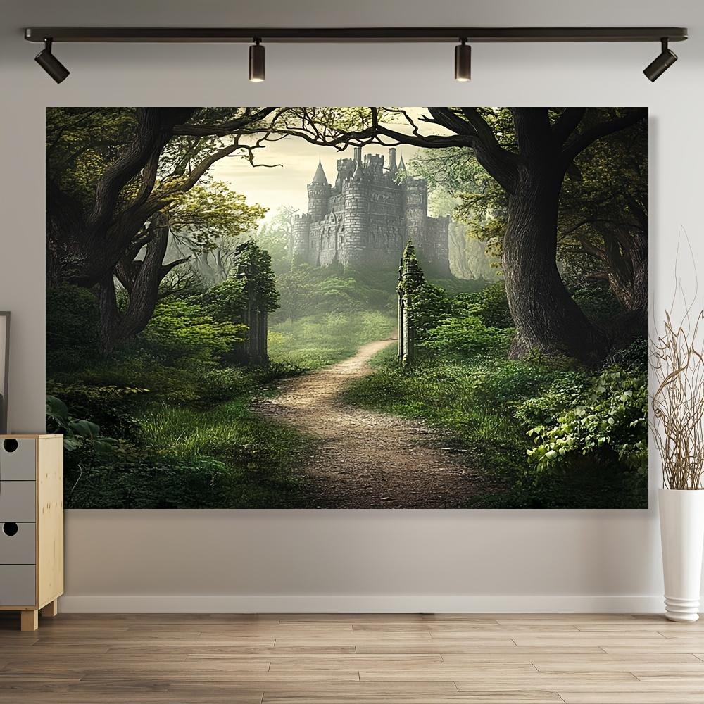 1pc 2D Flat Gothic Medieval Castle & Misty Forest Backdrop - Durable Polyester Banner in 3 (, , in) - Ideal for Room Decor & Themed Parties, Machine Washable, No Electricity Required