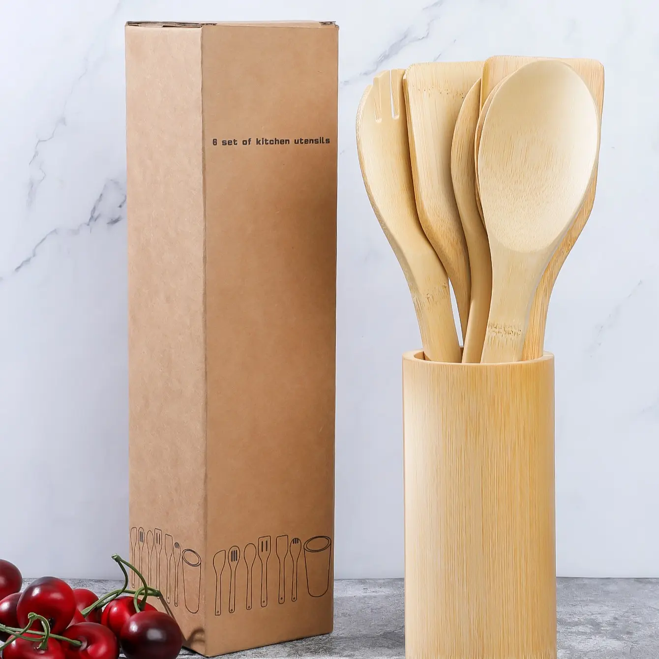 Eco-Friendly Bamboo Cutlery Set, 6-Piece Kitchen Utensils, Smooth Feel, Biodegradable, Ideal for Home, Restaurant, Hotel Use