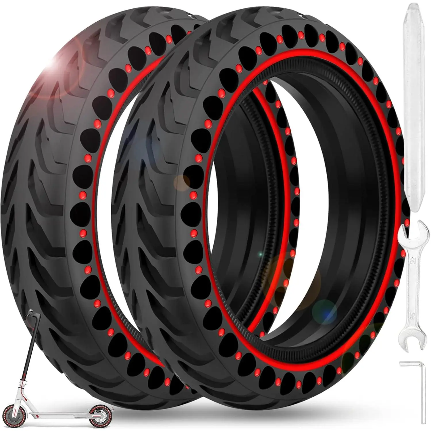 2PCS 8.5x2 inches Solid Tires for Electric Scooter, 8 1/2 x2 Tire . 50/75-6.1 Tire Replacement for Scooter Tires