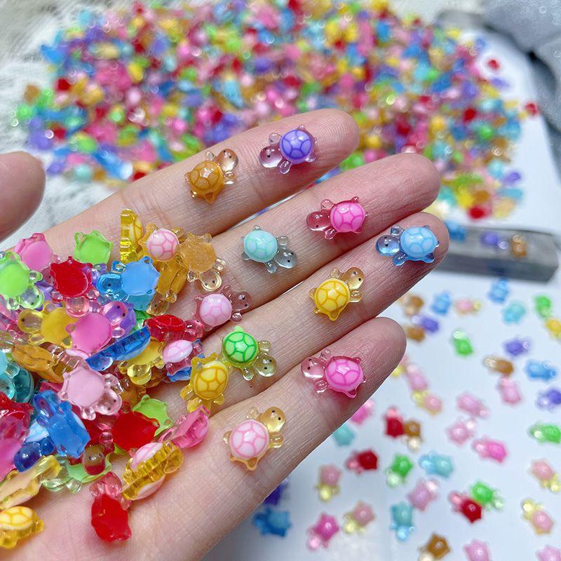 100Pcs Night Glow Miniature Figurines Fairy Garden Decoration Cartoon 3D Luminous Turtle DIY Dopamine Colored Mini Resin Animals