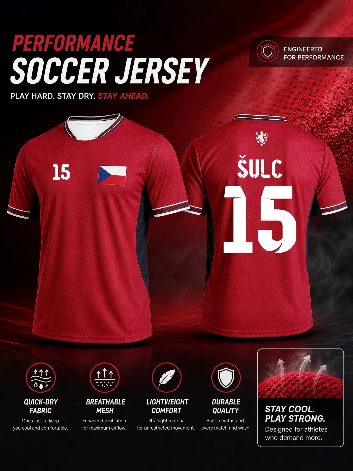 2026 Czech Style Soccer Jersey, Men's Quick-Dry Durable Football Shirt, High-Performance Training and Matchwear, Men's Sports Apparel, Quick Drying Tops