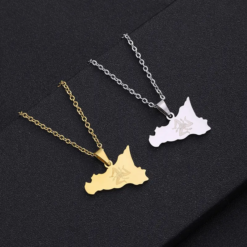 Sicily Italy Map Pendant Necklace | Fashion Jewelry | Couple Style | Gift Selection | Gift For Him or Her |