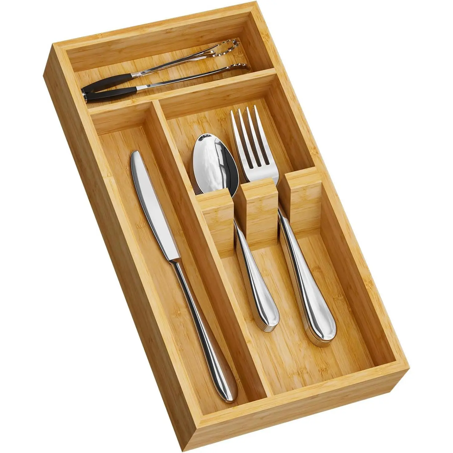 Modern Fixed Slotted Silverware Organizer, 12.6x6.97x1.96 In Synthetic Kitchen Utensil Drawer Tray with Solid Texture for Spoons & Forks