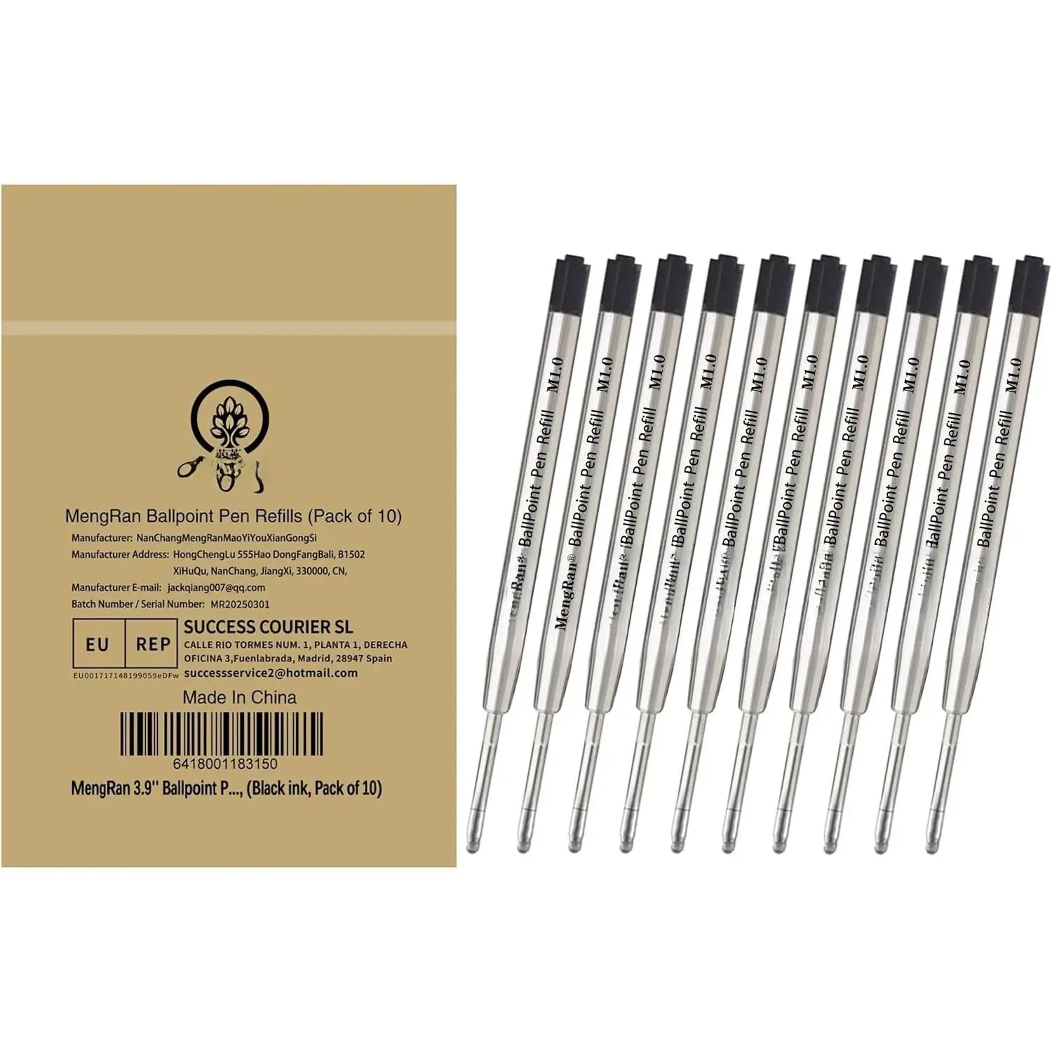 3.9'' Ballpoint Ink Pen Refills,Black Ink,Medium,10Pcs | Compatible with Parker Pen Refill, for Click Pens & Twist Pens