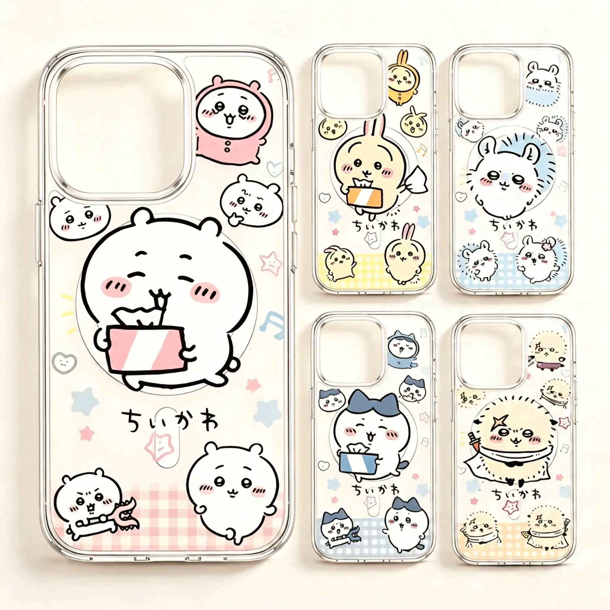 Cute Cartoon Hachiware Usagi Momonga Kawaii Chiikawa MagSafe Cellphone Casing - Transparent Shockproof TPU Protection Accessories for iPhone 17 ProMax/Pro/Air,16 Plus,15-11,Galaxy S22-S26, Kawaii Cartoon Character Clear Phone,Ideal Birthday Christmas Gift