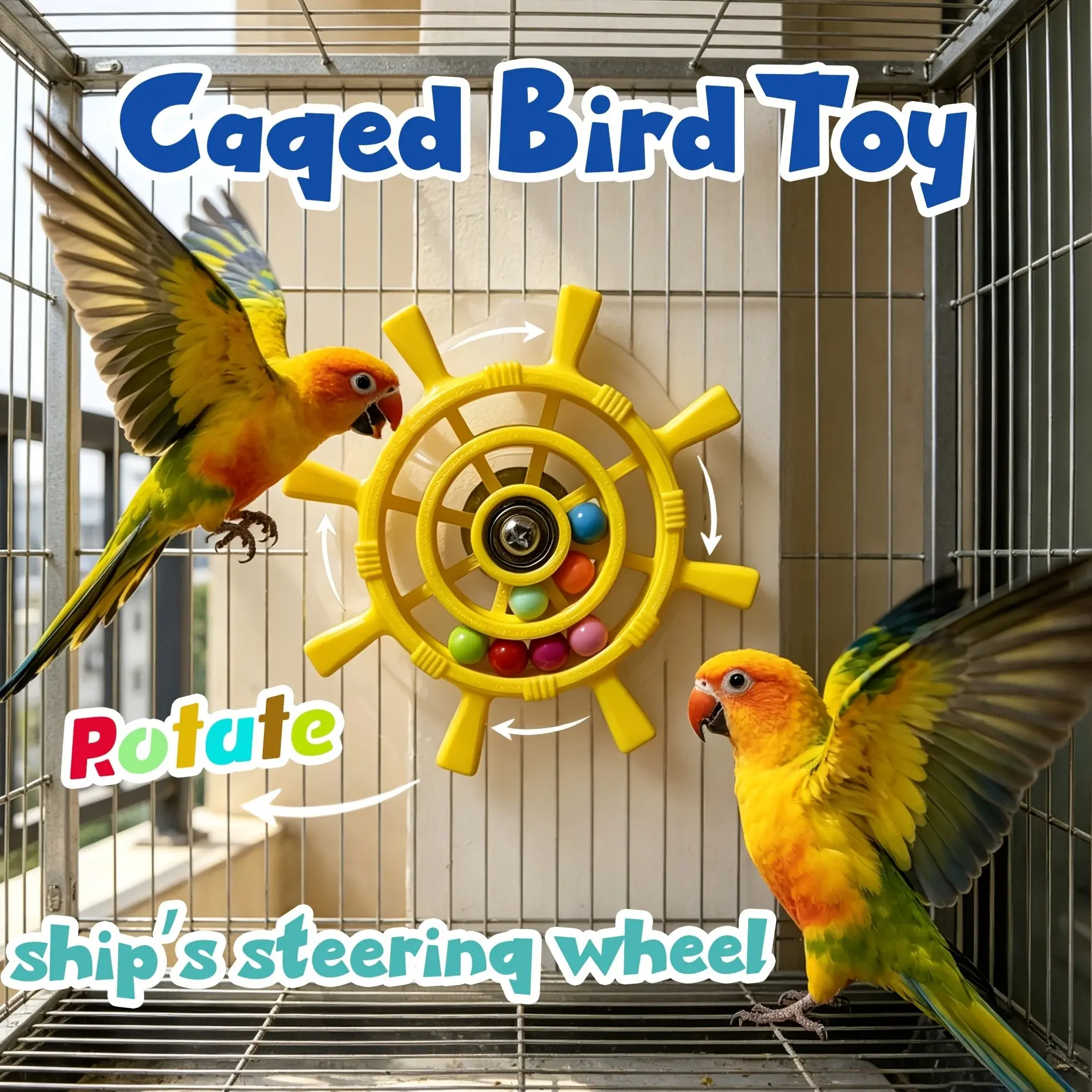 Parrot Rotating Windmill Spinning Toy, Colorful Roller Ball Boredom Buster, Budgie Bird Cage Decoration, Fun Pet Accessory
