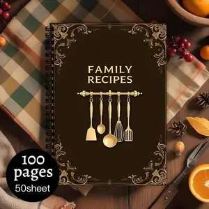 A 100-page A5 recipe spiral notebook, blank recipe journal, double-line binding design, suitable for home cooking, chefs, and home cooks, is an ideal gift for him/her.