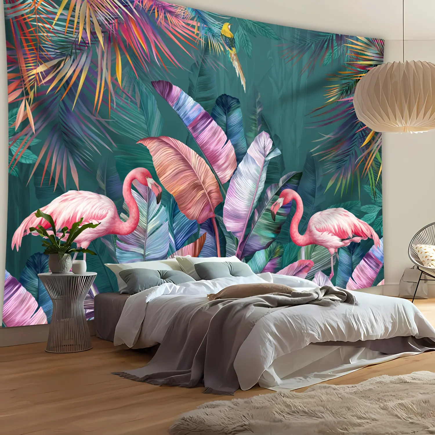 1pc Ultra Large Size Vibrant Flamingo Photo Background Wall Tapestry-Large Size Polyester Hang Cloth Living Room Bedroom Office Home Room Party Decoration Live Streaming Background Cloth with Free Hanging Clips