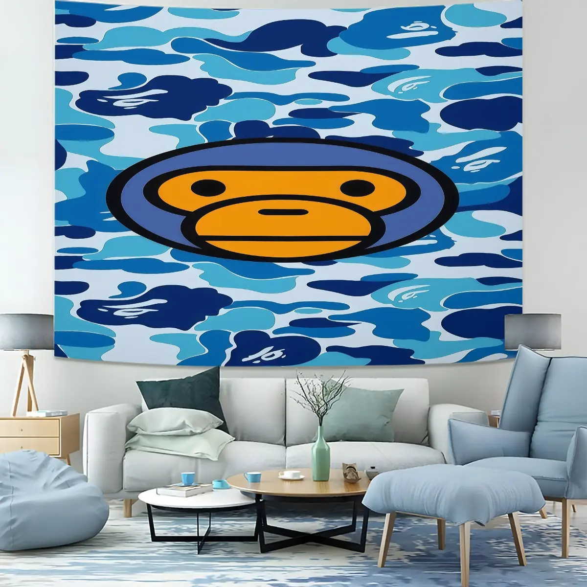 Camouflage Ape Head Pattern Tapestry, 1 Piece Of Fashionable Room Flag, Artistic Home Decoration, Suitable For Teenagers, Adults, Bedroom, Living Room, Dormitory Scene