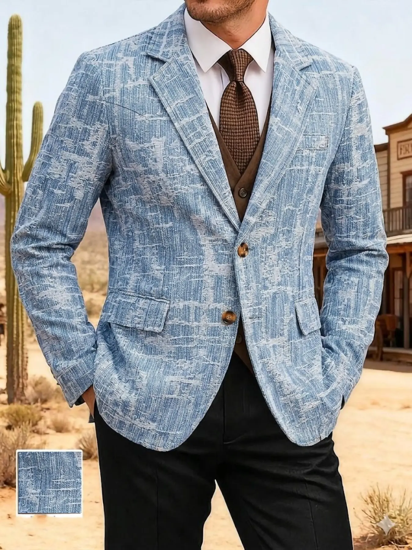 Men's Denim Blazer Jacket, Suit Jackets, Vintage Casual Business Style, Light Blue Slim Fit, Fall & Winter Fashion, Plain Surface Top
