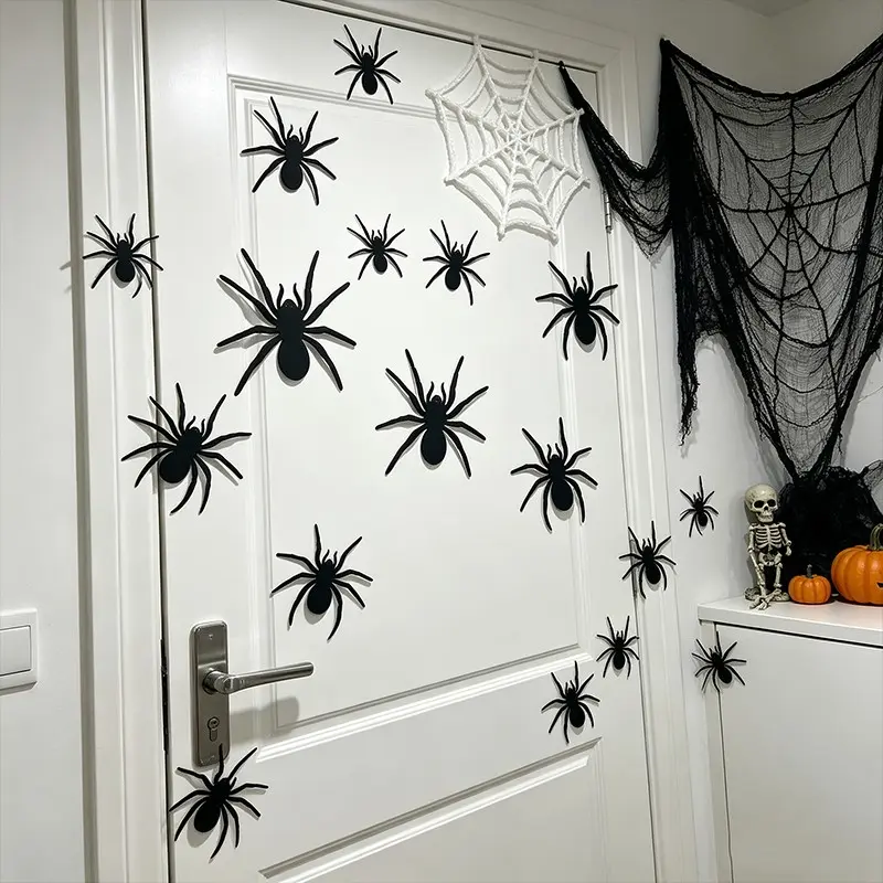 OMG the 3D effect is insane! 🕷️ 36pcs realistic spider decals in 4 sizes. Stick them on corners, cabinets, or front doors—it looks like they're really crawling! Pair with webs & black tulle for the ultimate spooky entrance. 🚪🎃