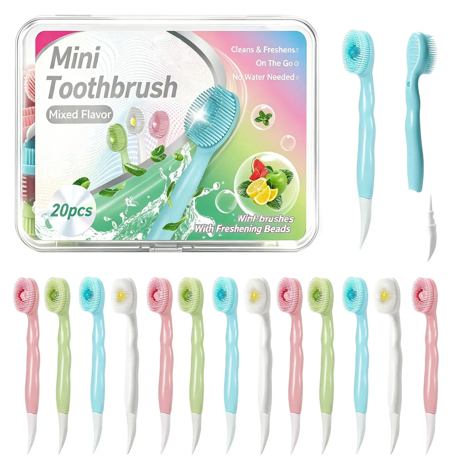 20‑Pack Disposable Mini Toothbrushes with Toothpaste, Water‑Free Ready‑to‑Use 4‑in‑1 Compact Portable Toothbrush with Tongue Scraper & Toothpick, Freshens Breath, Ideal for Travel, Camping, Outdoor & On‑the‑Go Use