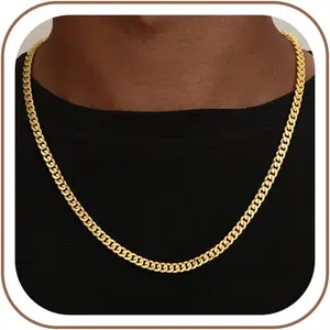 Cuban Link Chain for Men, 18K Gold Over 925 Sterling Silver 3.5MM/5MM/7MM Cuban Chain Diamond Cut Gold Chain Necklaces Gifts for Boyfriend Father Husband