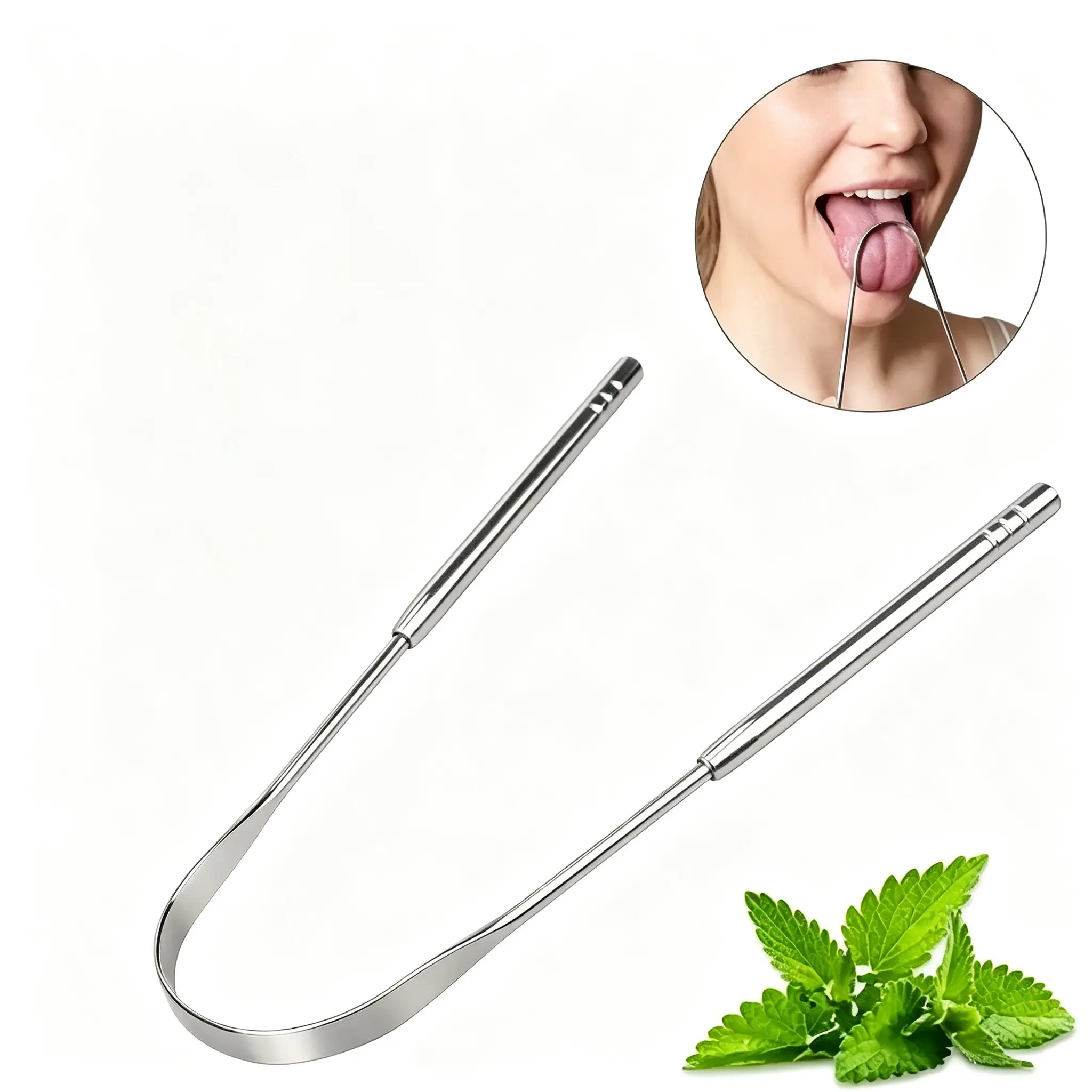 Stainless Steel Tongue Scraper, Flexible Curved Design, Gentle Oral Care Tool, tongue surface cleaning，Portable Tongue Cleaner for Daily Home Use