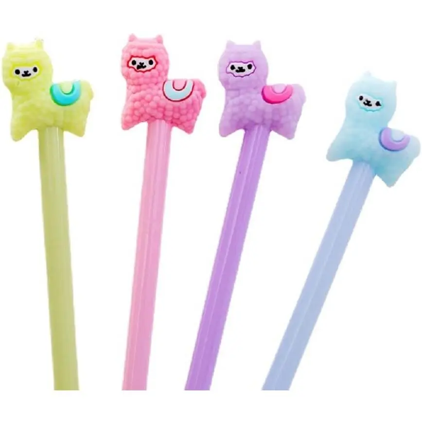 Cartoon  Sheep Alpaca Llama Gel Pen, Neutral Pens, Cute Colorful Rollerball Pens for School Office Writing Supplies Stationery , Black Ink, 0.38mm Ball Point - 4 count