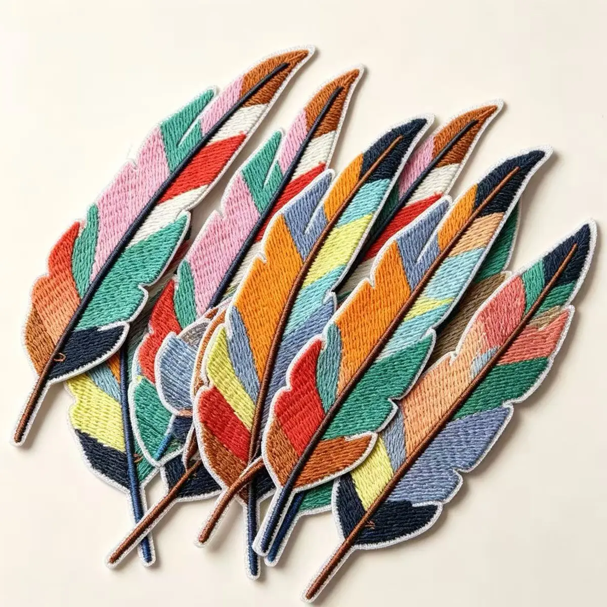8/16pcs Feather Pattern Iron-On Fabric Patches — DIY Embroidery Patches, Heat-Iron Heart Patches for Sewing, Suitable for Clothing, Jackets, Hats, Backpacks, Jeans, Decorative Badges