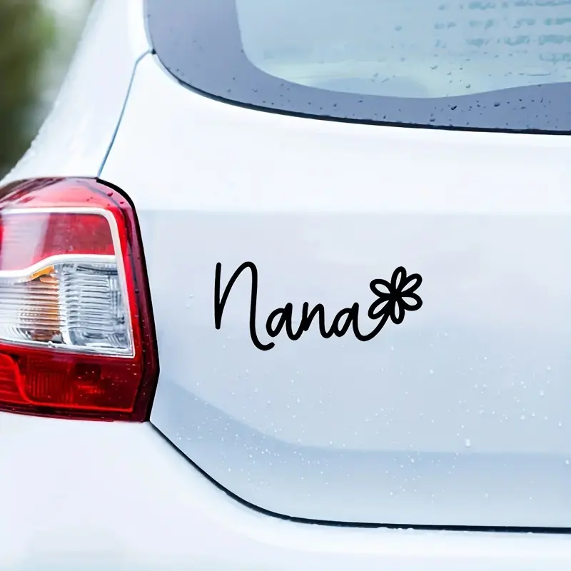 Nana car sticker with floral details, vinyl sticker suitable for laptops, trucks, and wall decoration, Rear Side Decal