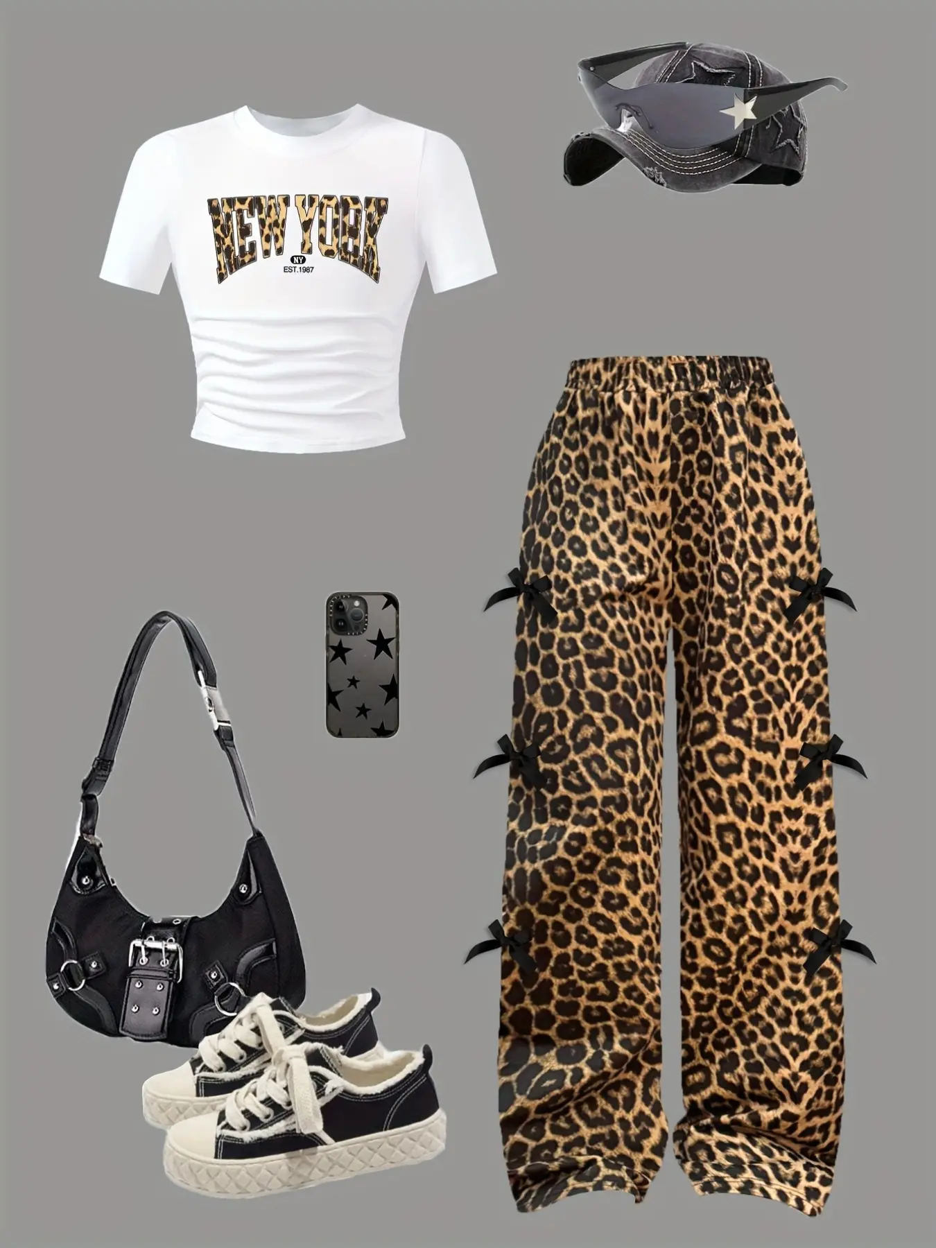 Fashionable Girls' Two-Piece Set Outfit, Letter Print Top and Bow Leopard Long Pants, Casual Style and Comfortable, Perfect for Everyday Wear