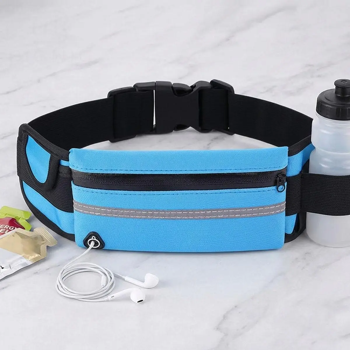 Unisex Mini Running Waist Pack with Bounce-Free Bottle Holder, Water-Resistant Fabric, Headphone Port for Music & Reflective Strip for Training
