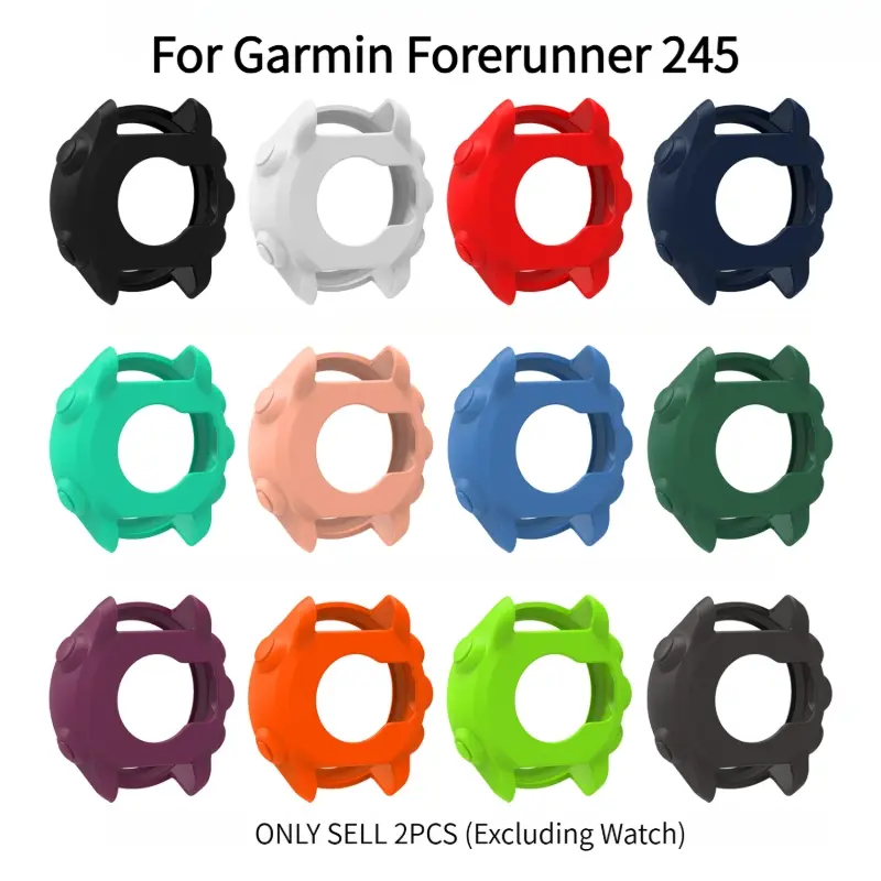 2 Pcs TPU Silicone Protective Case Cover For Garmin Forerunner 245,Anti-Scratch Dust-Proof,Sweat-Resistant Shock-Absorbing Smart Watch Accessory,Men Women Gift,Not Include Watch