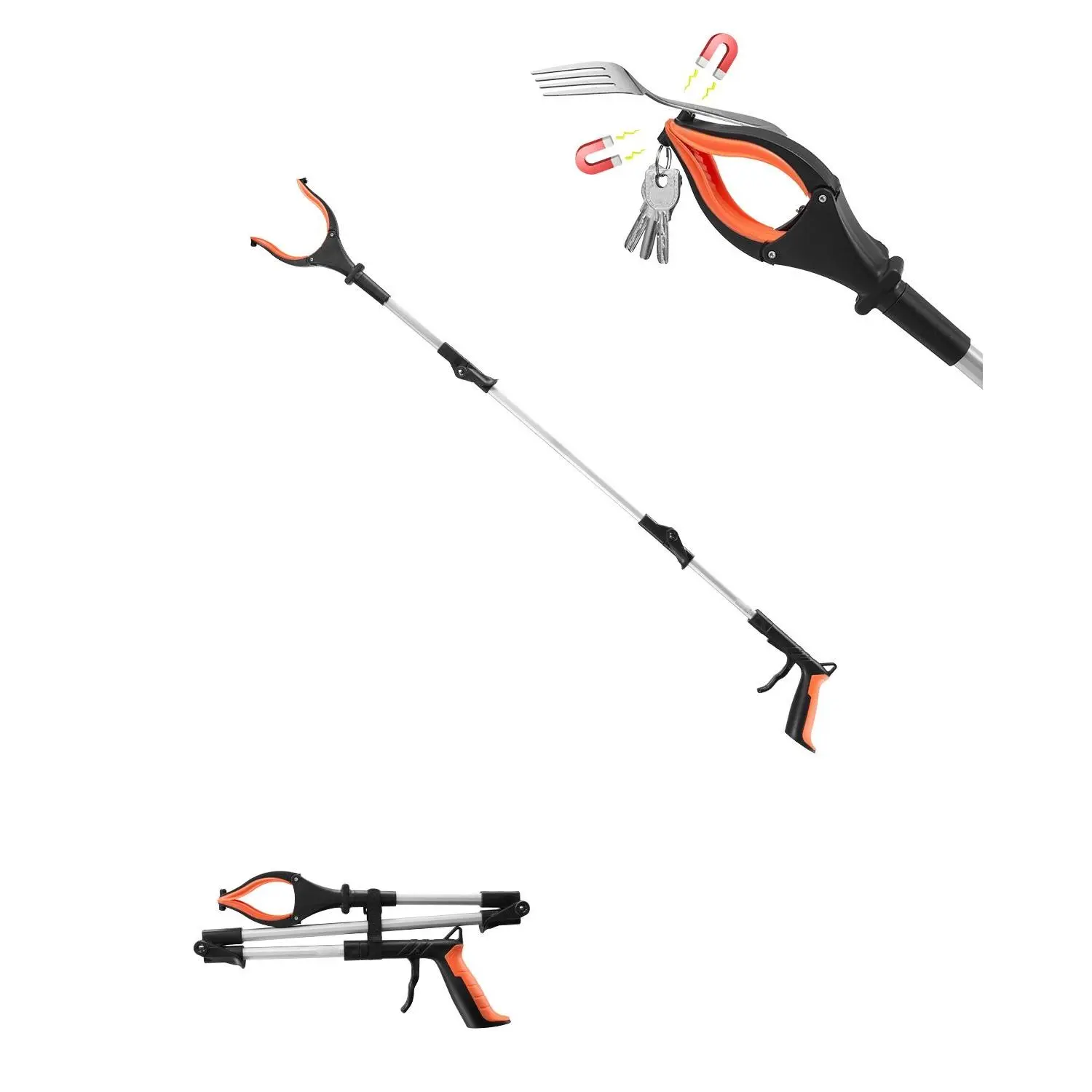 VEVOR Grabber Reacher Tool, 43" Foldable Reacher Grabber Pickup Tool with 360 Rotating Jaw, Magnet and LED Light, Lightweight Grabber Reacher Tool for Seniors, Extra Long Trash Picker Upper Grabber