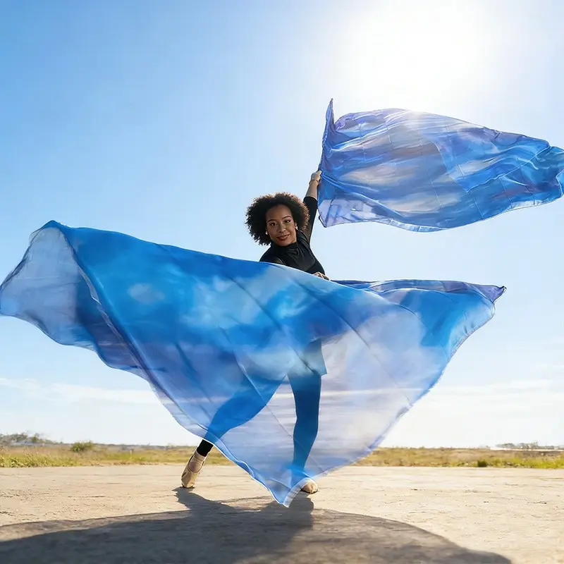 2pc Blue Gradient Ripple Dance Flags, Stage Performance Props, Church Event Decor, Festival Party Accessories, Tap Dance Gear, Nightclub Stage Decoration