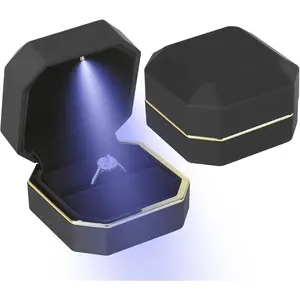 Luxury LED Jewelry Ring Box, Velvet Ring Gift Box Storage Case Organizer Holder for Proposal Engagement Wedding Anniversary Birthday Ceremony (Black)Gift.