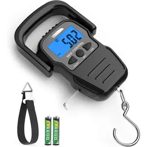 Fish Scale with Backlit LCD Display, Up to 110lb/50kg Digital Portable Hanging Fish Weight Scale with Hook & Measuring Tape  Home, Farm, Outdoor, Hunting, Fishing, 2 AAA Batteries Included New model