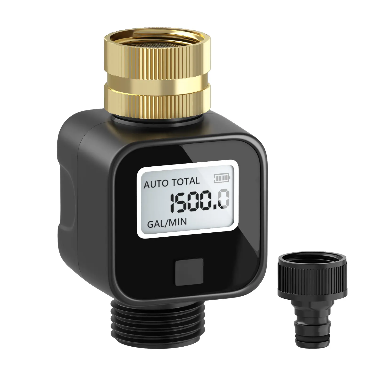 Water Flow Meter with Brass Inlet Metal Thread, Measure Gallon/Liter Consumption and Flow Rate for RV Water Tank Filling, Outdoor Garden Hose Watering, Lawn Sprinkler and Nozzle Sprayer